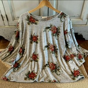 Plus Sized Floral Ruffle Sleeve Blouse